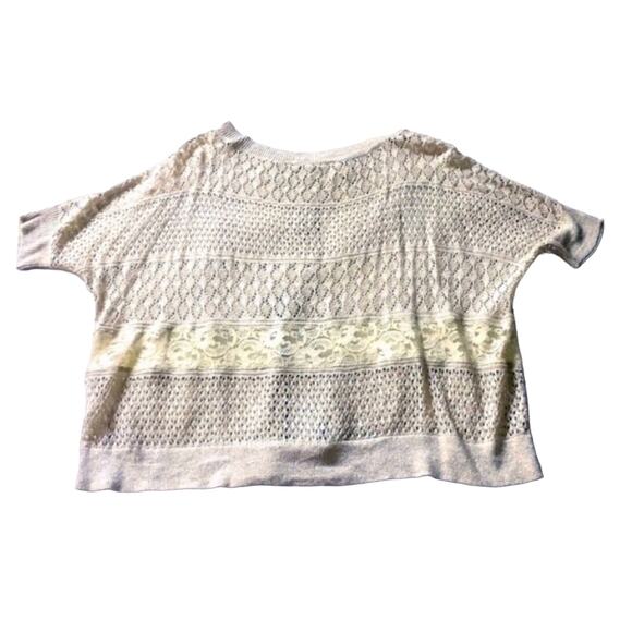 NEW ANTHROPOLOGIE Cream Tan Moth Crochet Button Lace Striped Sweater Top Small - Picture 5 of 7